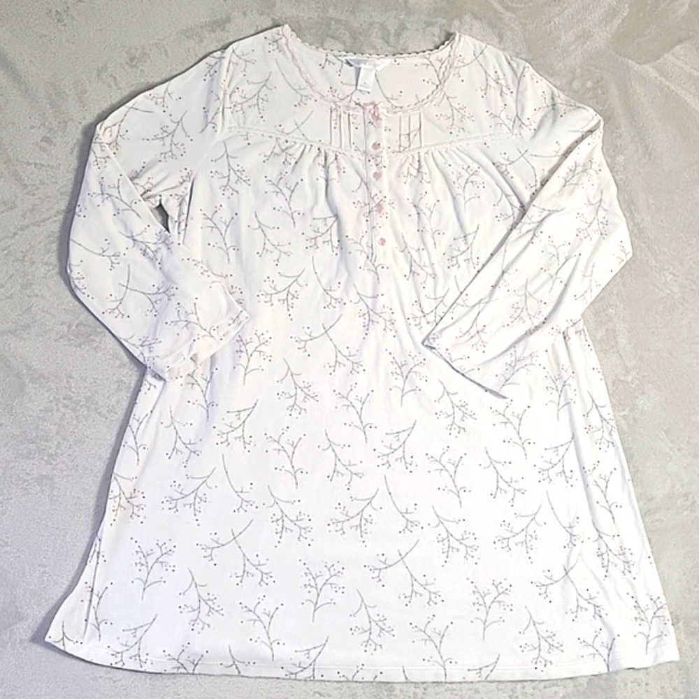 Cozy Adonna Fleece Floral Nightgown XL Long Sleeve 1/4 Button